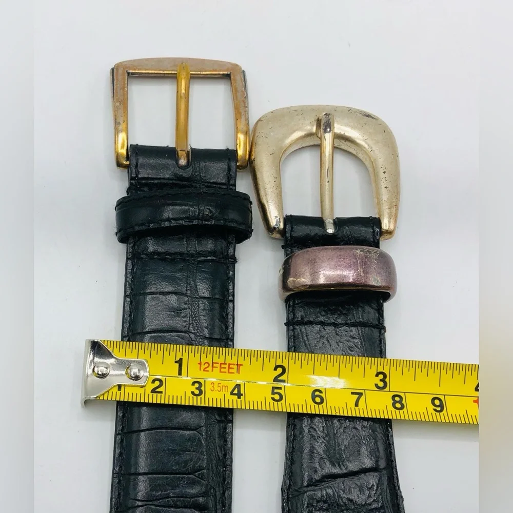 Lot 2 Mens Black Leather Belts 42 Fossil MB1006 Bugle Boy Dress Casual Crocodile